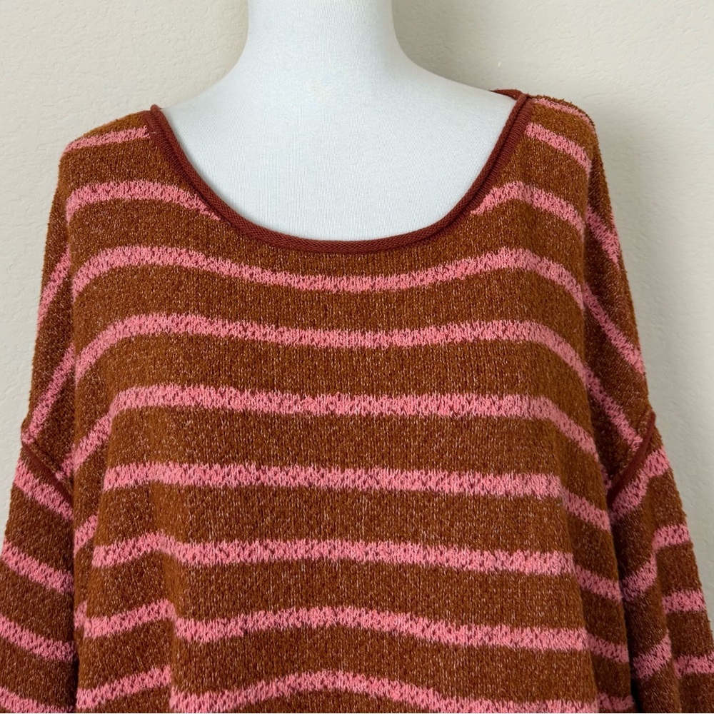 Free People Women's Sweater Bardot Terry Cotton
Blend Striped Orange Pink Small - Picture 6 of 15